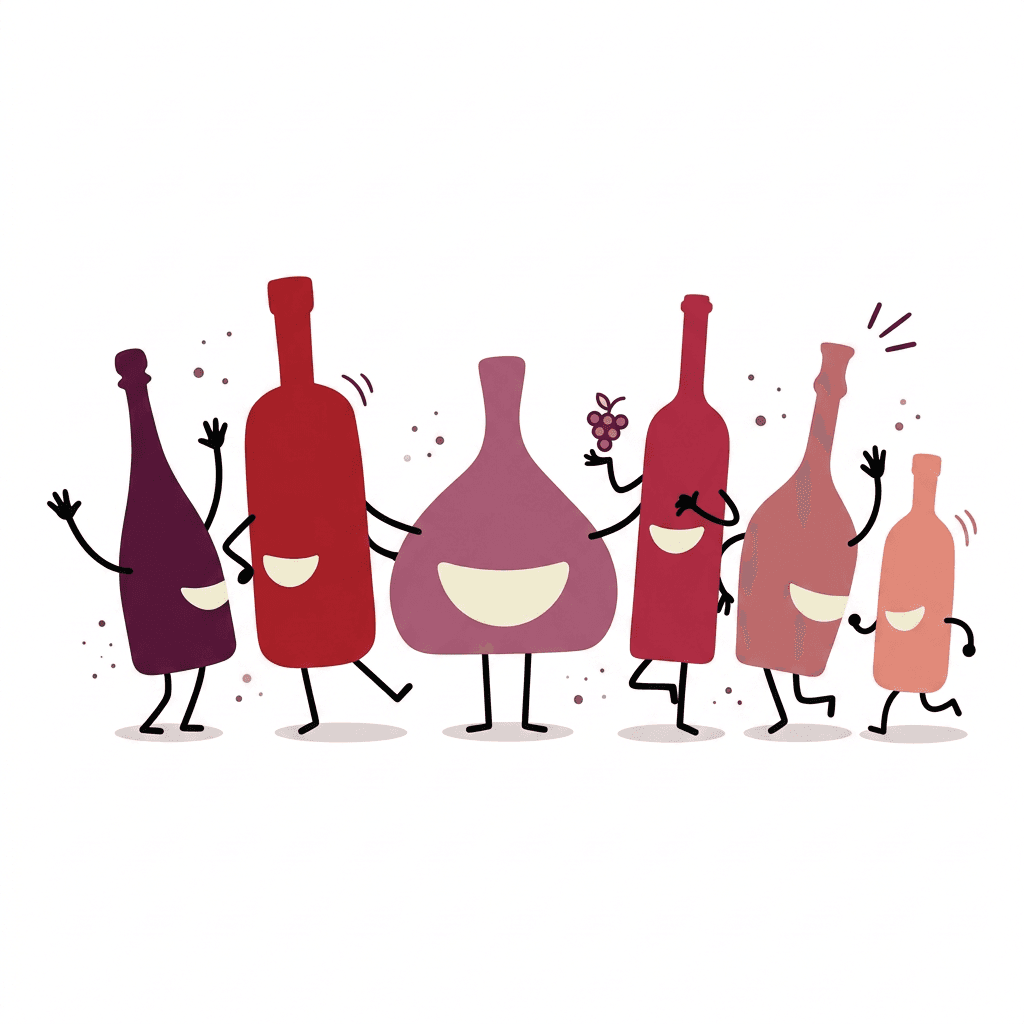 The six 6wines bottle characters